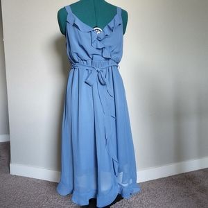 Motherhood Deep V-Neck Front Tie Ruffle Dress Dutch Blue SM